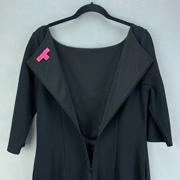 Betsey Johnson Dress Womens 10 Black Sheath 3/4 Sleeve Cutout‎ Pockets Stretch - Picture 7 of 16